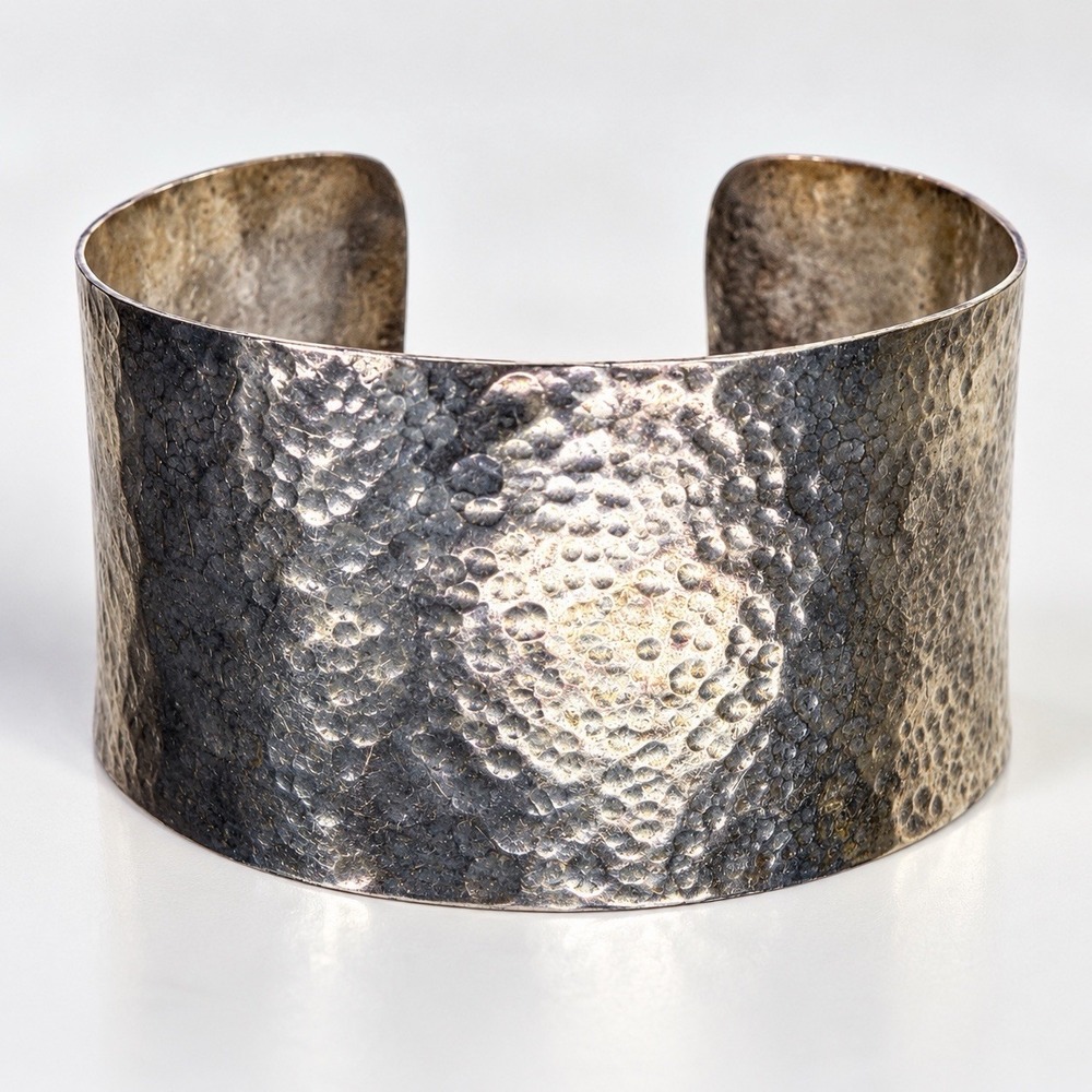 Vintage Sterling Silver Hammered Wide Cuff Bracelet 33g Adjustable 7" Artisan